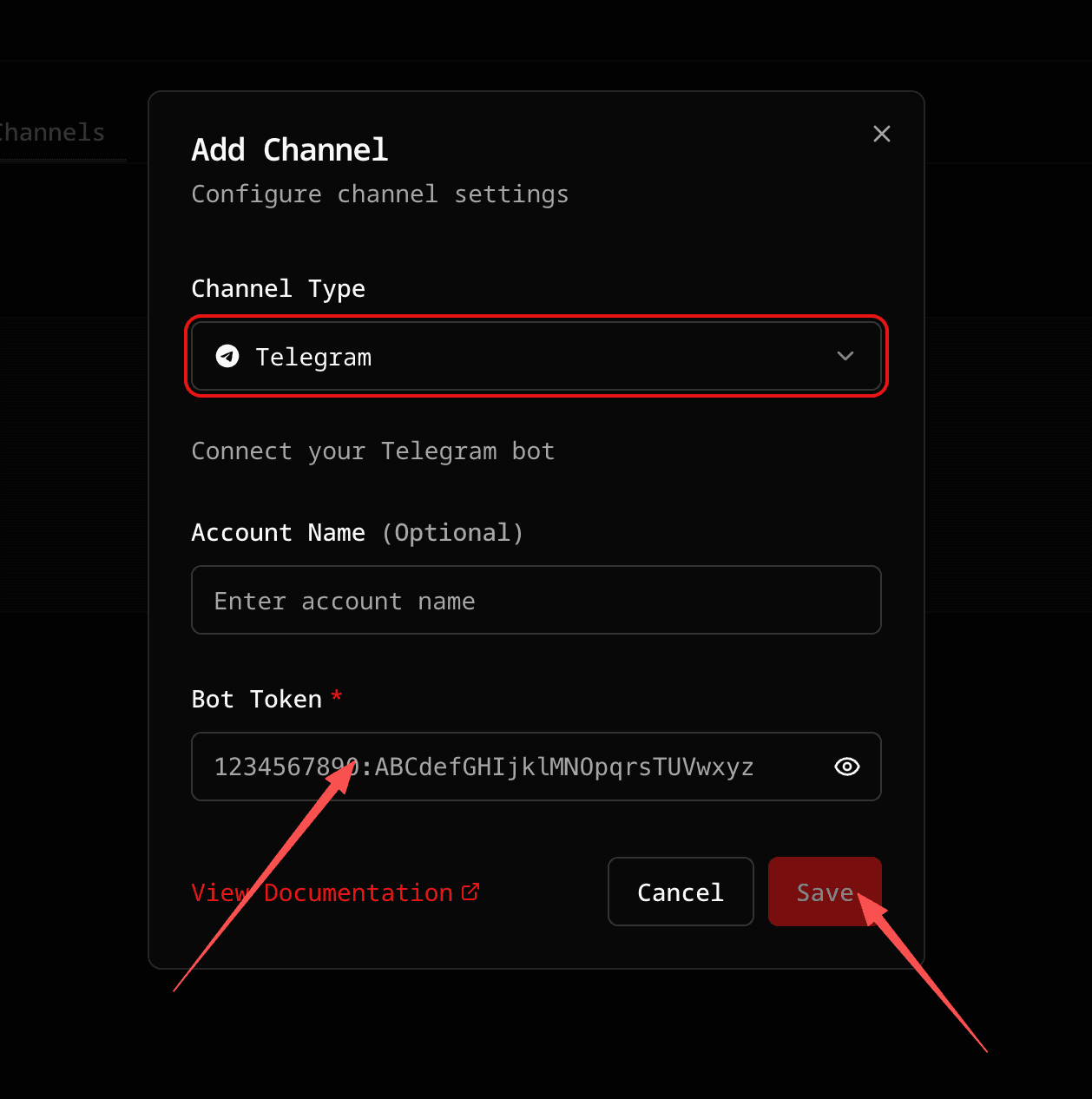 Telegram Yapılandırmasını Doldurun